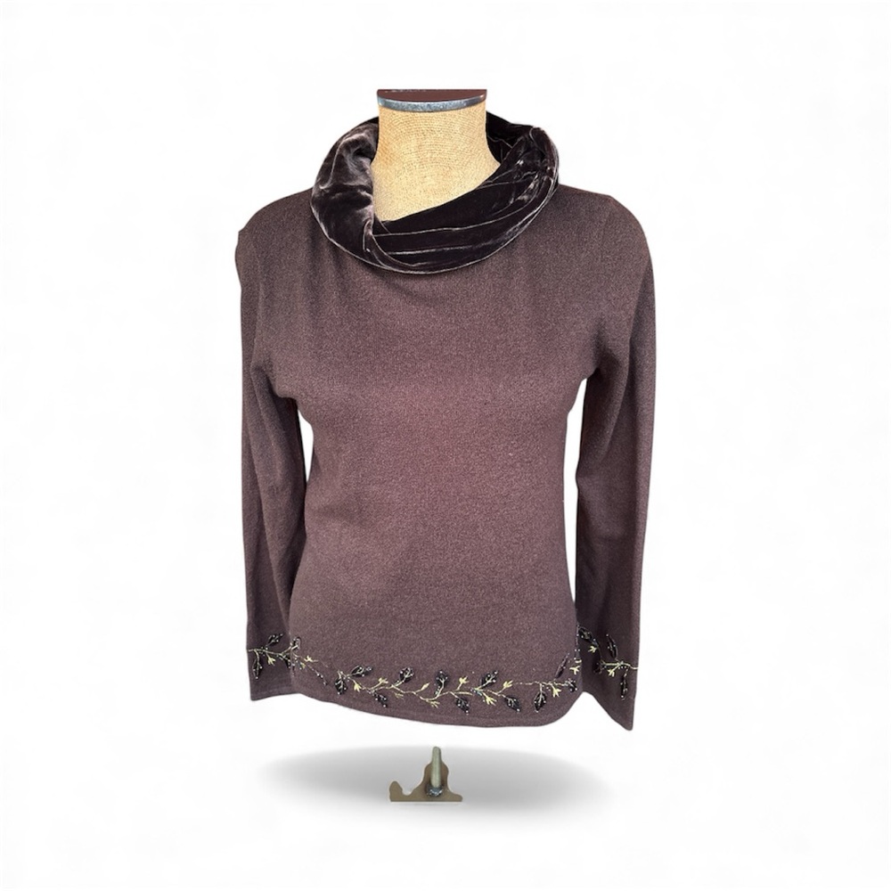 Elegant Velvet-Trimmed Turtleneck Sweater